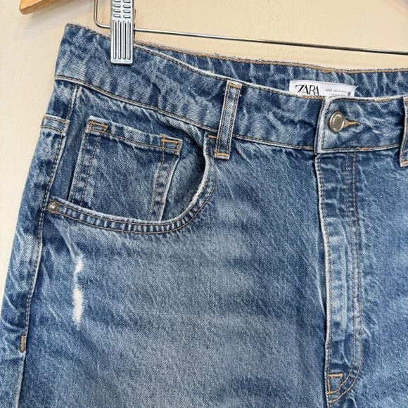 ZARA | Mid-Plus Size High Rise Factory Distressed Straight Relaxed Jeans - Picture 4 of 13
